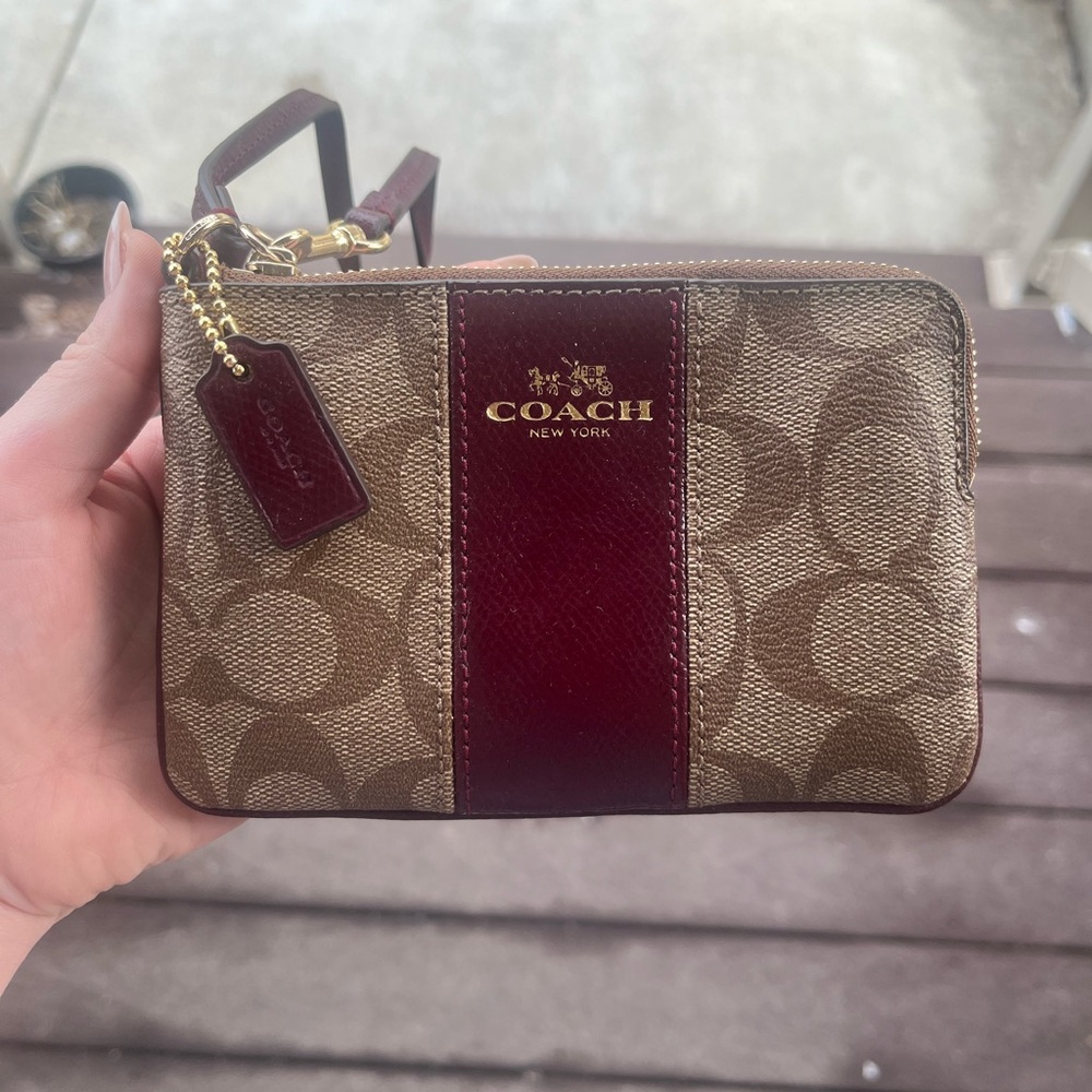 Coach Brown and Burgundy Wristlet